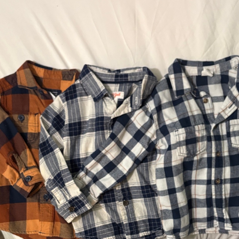 Plaid Flannel Toddler Boys Shirt Set - Blue, White, and Orange size 12-18 Month